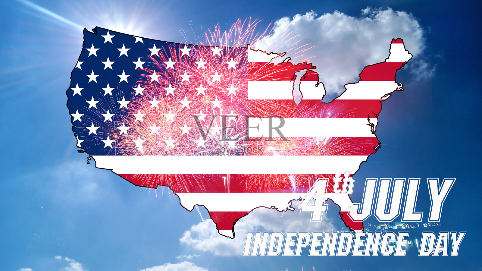 7月4日独立日的烟火背景。照片摄影图片