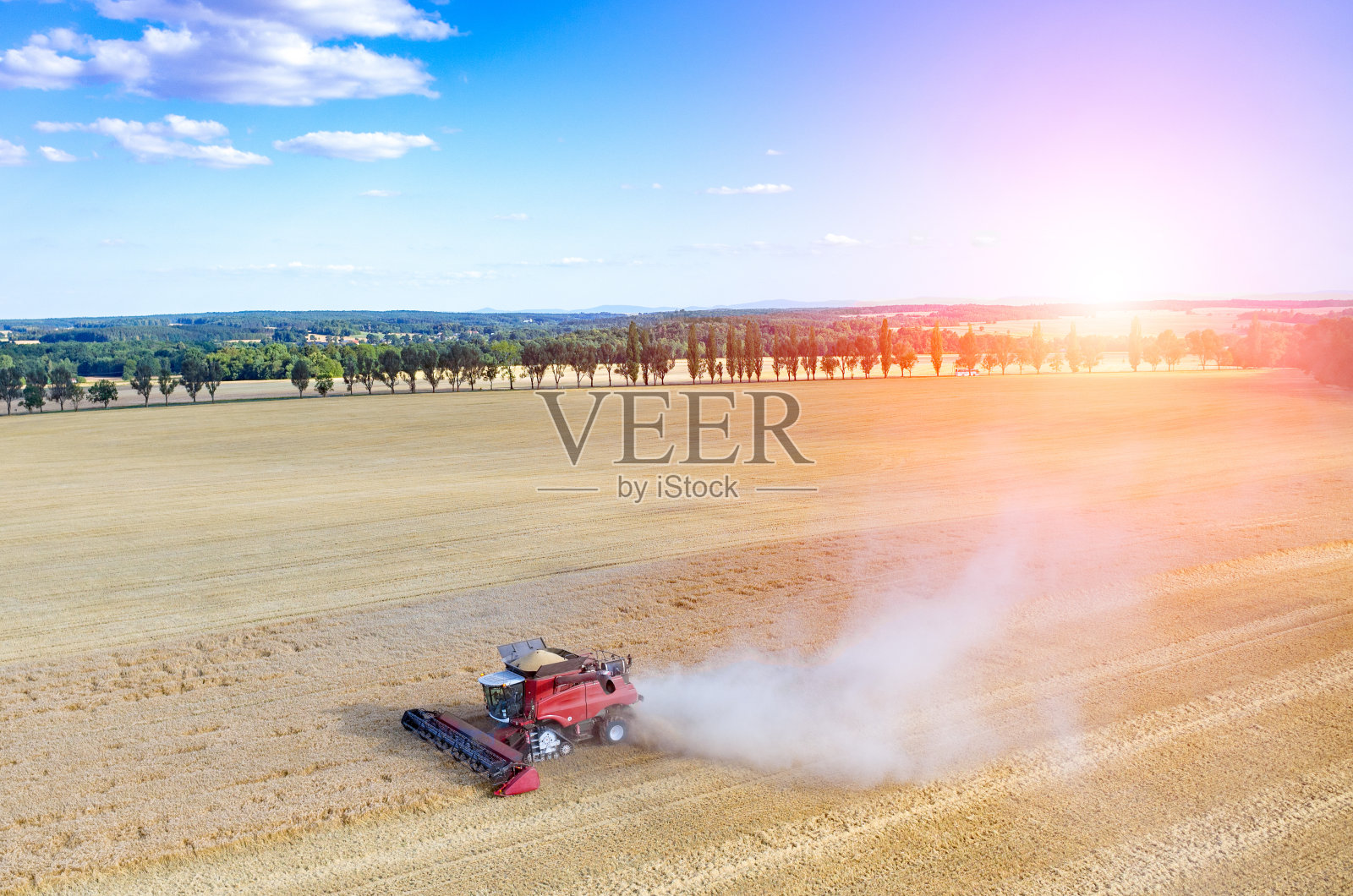 联合收割机在麦田里工作照片摄影图片