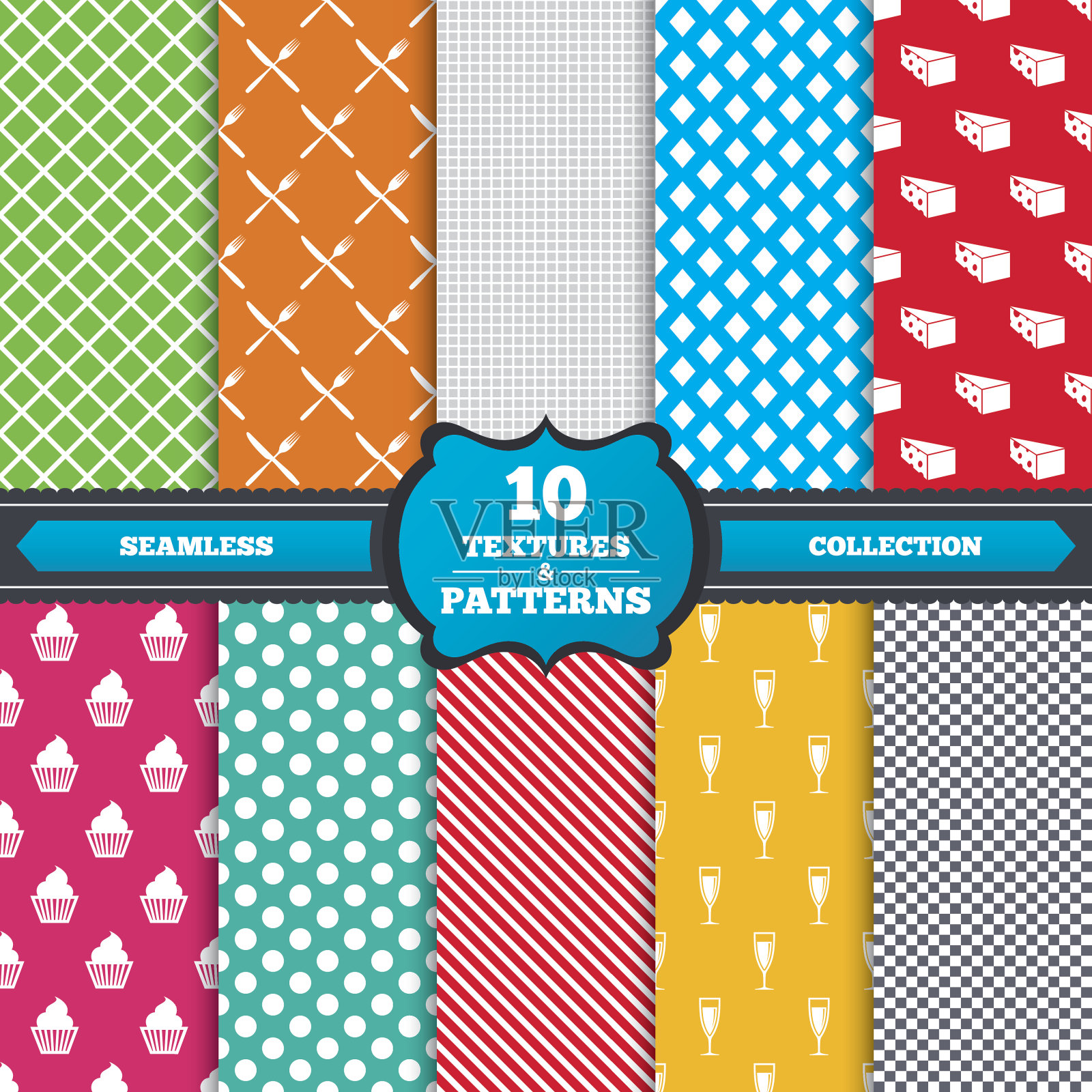 食物图标。松饼蛋糕的象征。叉,刀插画图片素材