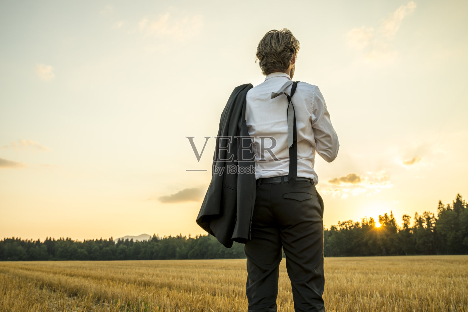 年轻成功的商人站在麦田里,神情激动照片摄影图片