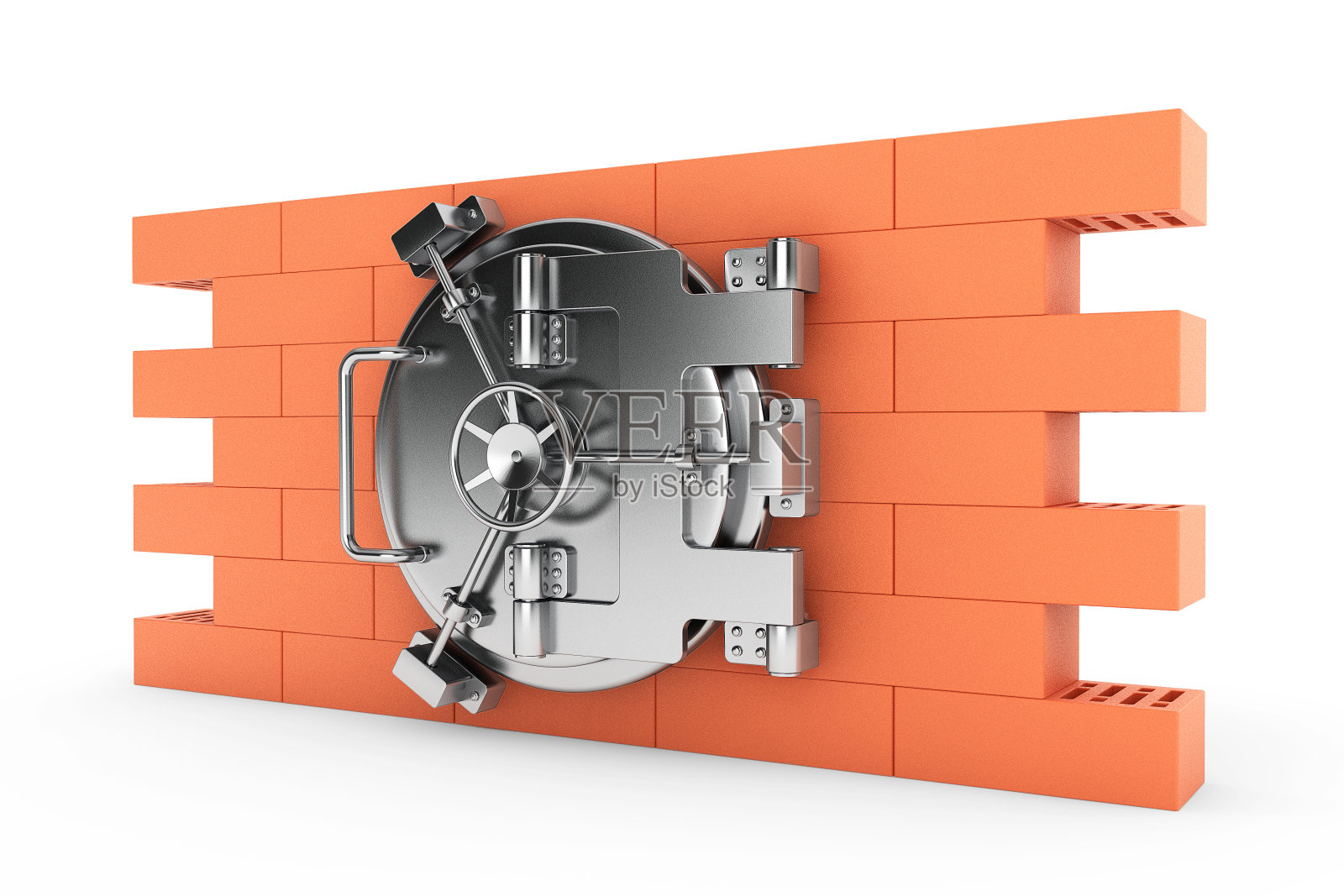 金属银行金库门越过砖墙照片摄影图片