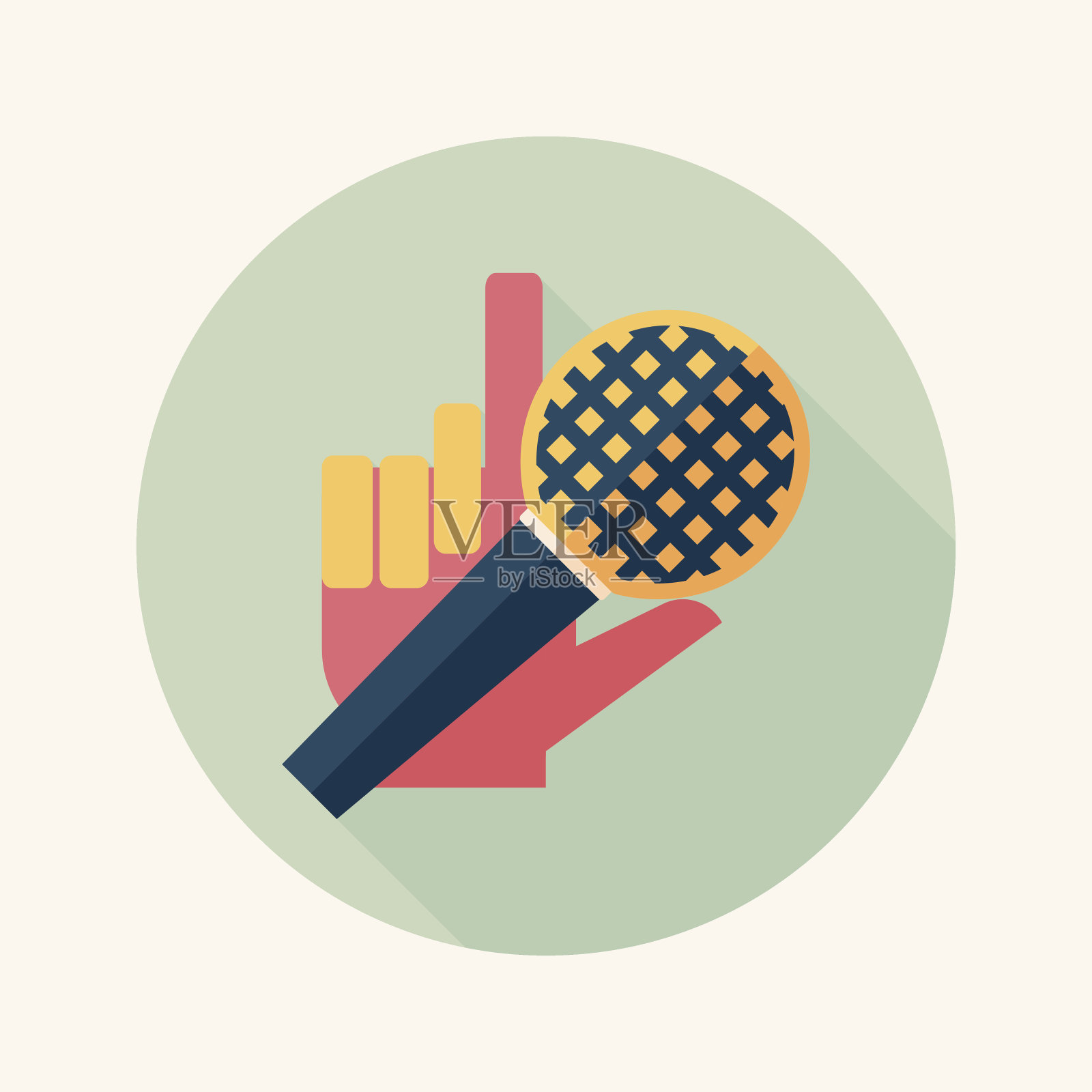 麦克风平面图标与长阴影,eps10设计元素图片