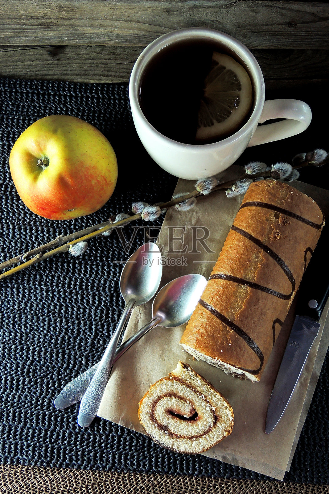 饼干卷和茶照片摄影图片