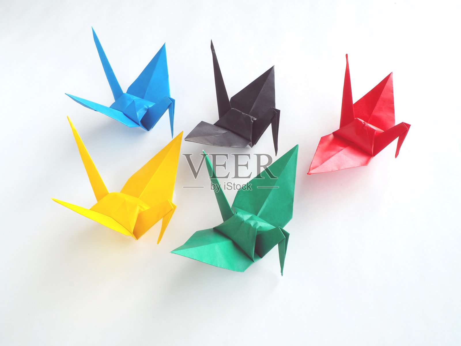 纸鹤-面向右- 5色折纸照片摄影图片