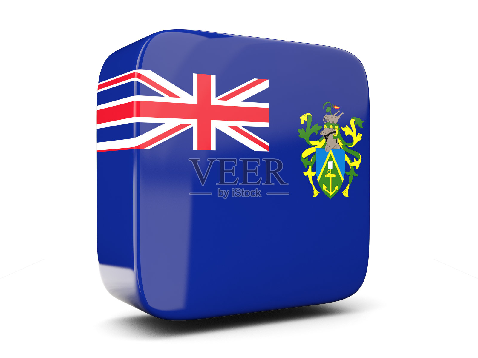 带有皮特凯恩群岛旗帜的广场图标。3 d树脂照片摄影图片