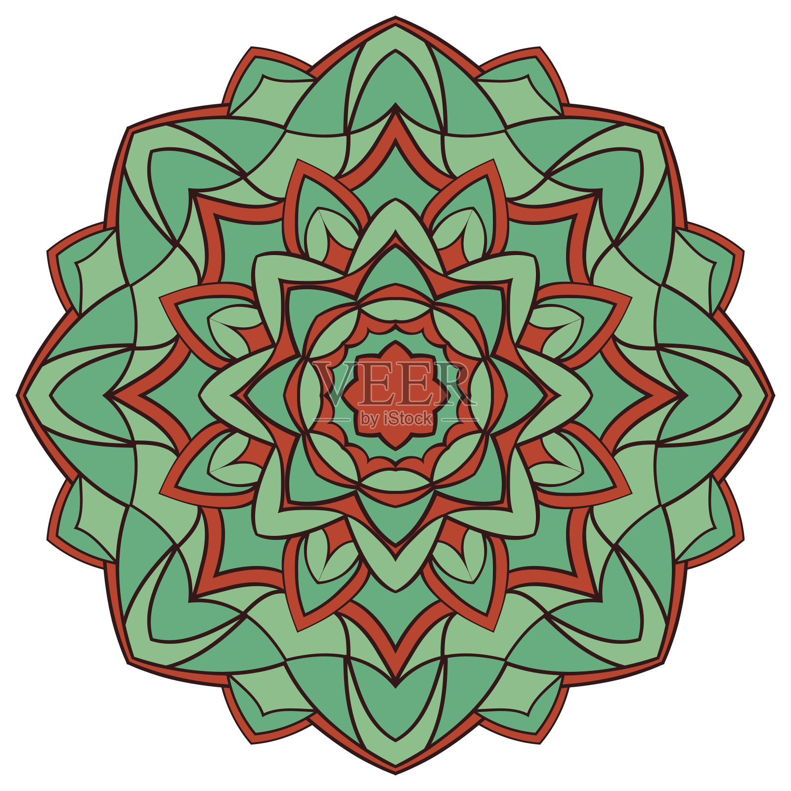 绿松石曼荼罗着色书。插画图片素材