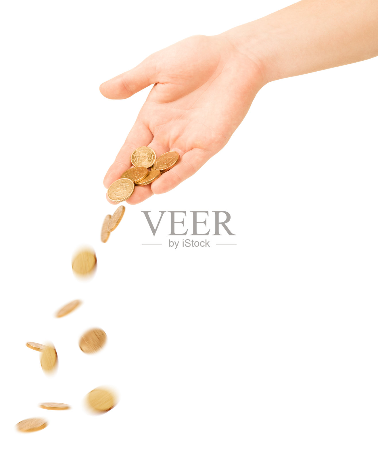 掉落的硬币孤立在白色背景上照片摄影图片