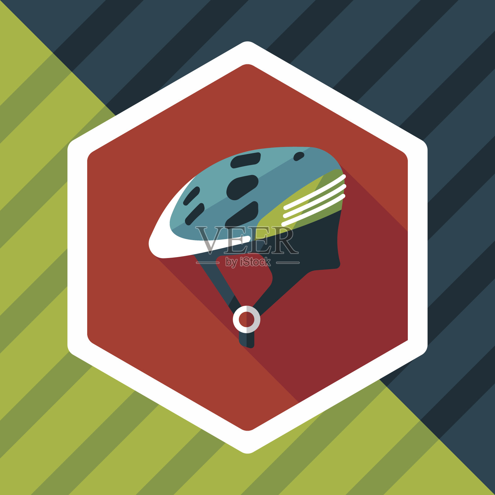 自行车头盔平面图标与长影子,eps10插画图片素材
