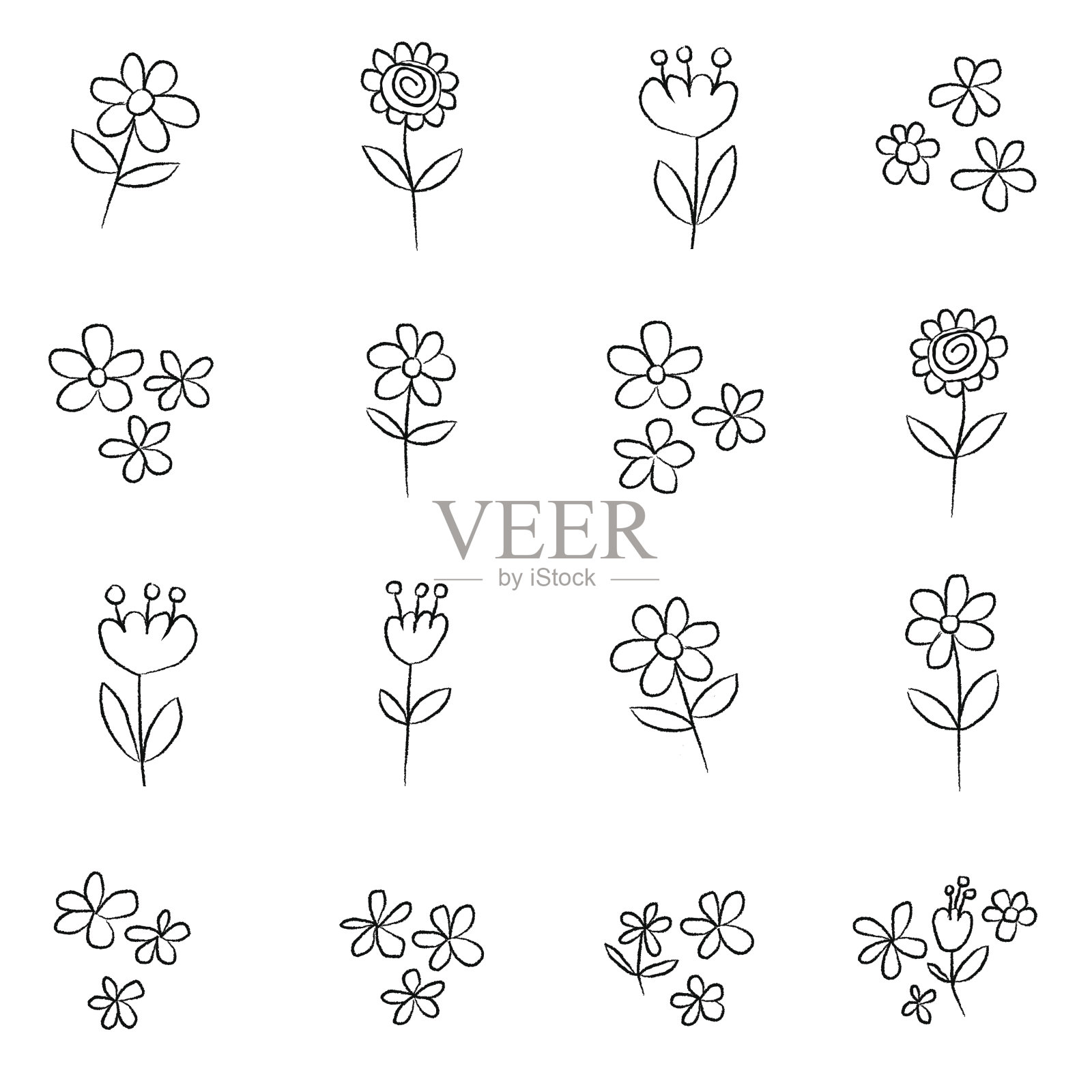 向量集涂鸦花插画图片素材