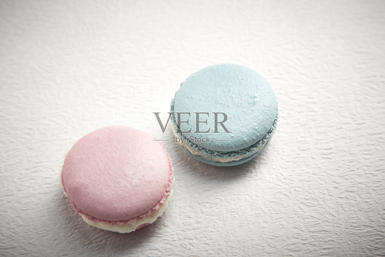 粉色和蓝色的马卡龙照片摄影图片