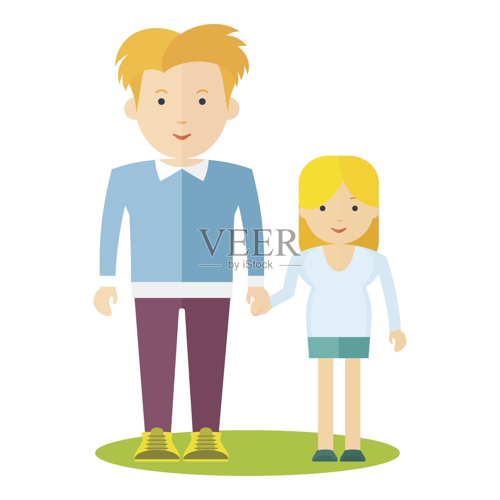 爸爸和小女孩插画图片素材