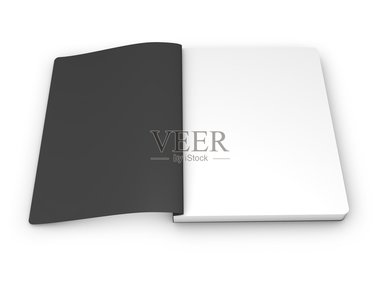 打开笔记本模型与空白页和黑色封面。照片摄影图片