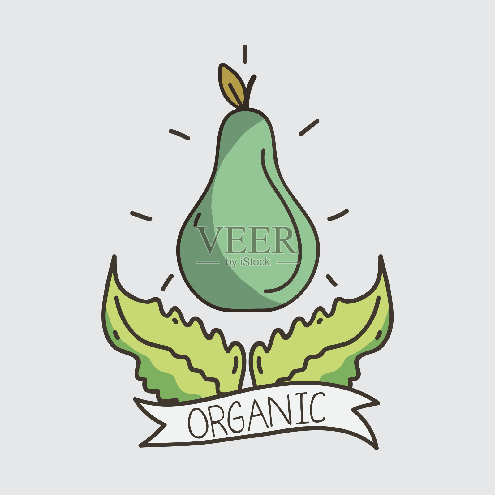 美味的带叶子和丝带图案的梨插画图片素材