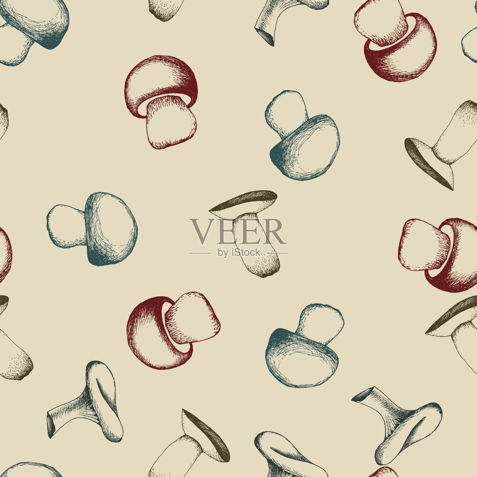 手绘无缝模式与蘑菇插画图片素材