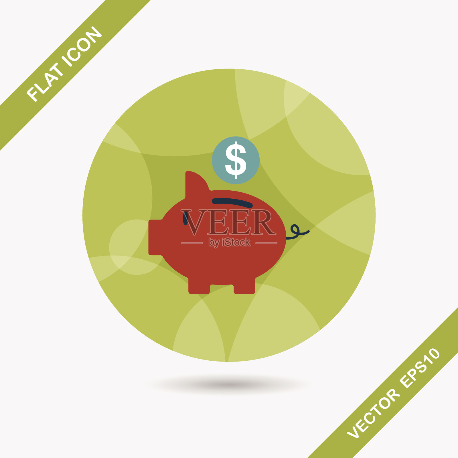 小猪储蓄罐与长影子的平面图标,eps10插画图片素材