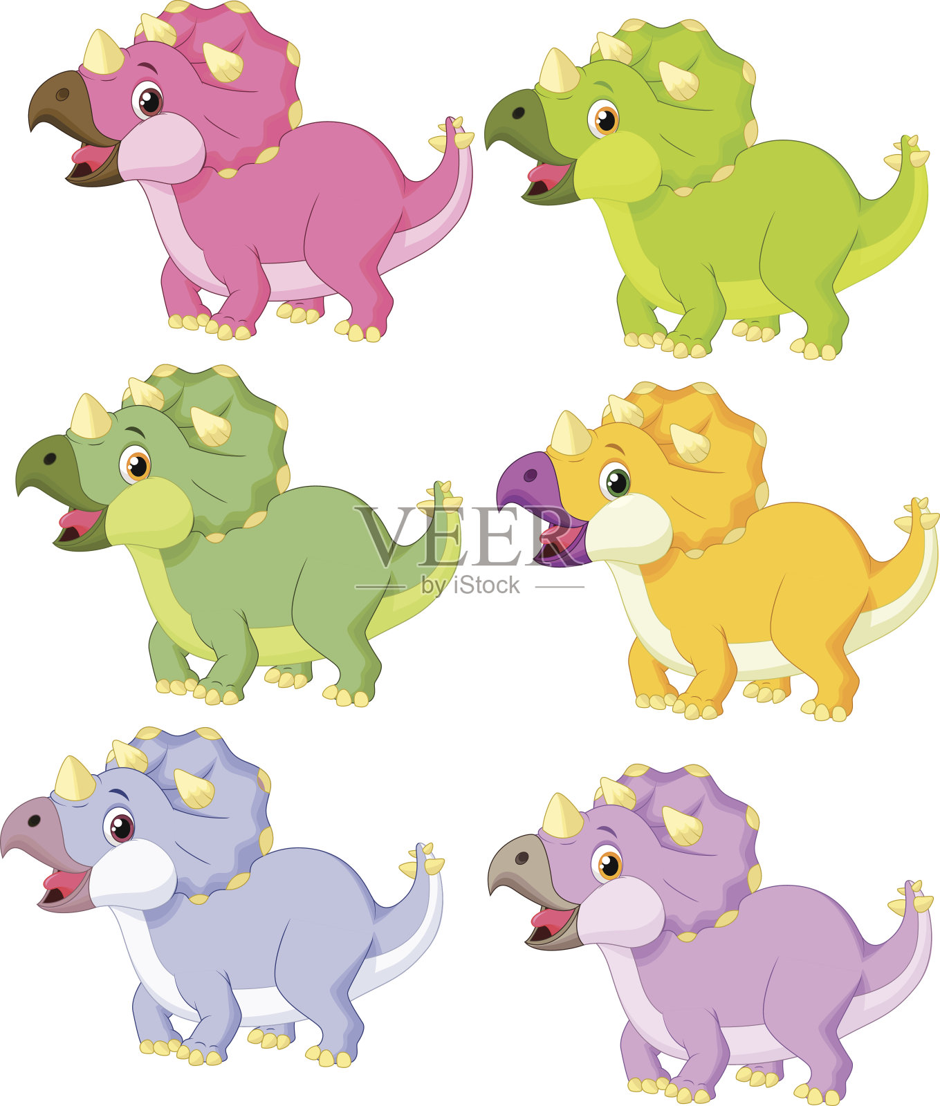 不同颜色的卡通三角龙插画图片素材