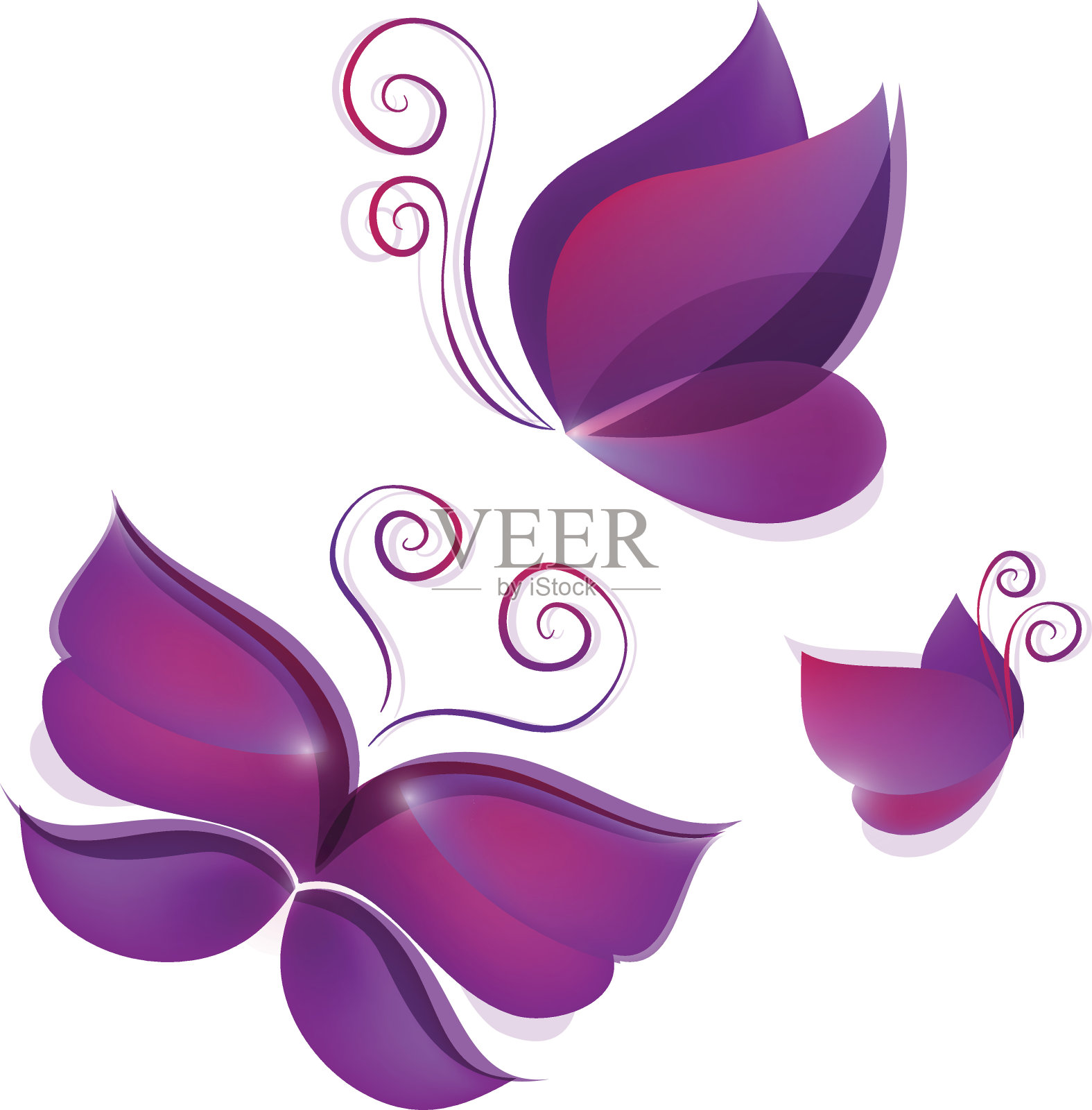 一组向量飞闪亮的蝴蝶插画图片素材