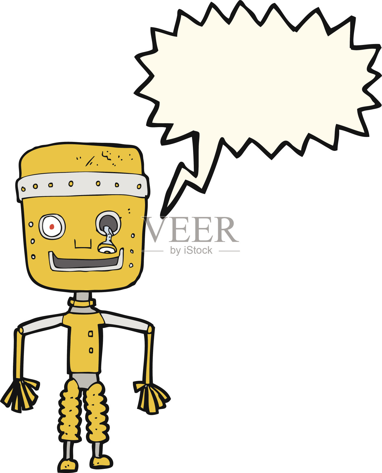 卡通老机器人与思想泡泡插画图片素材