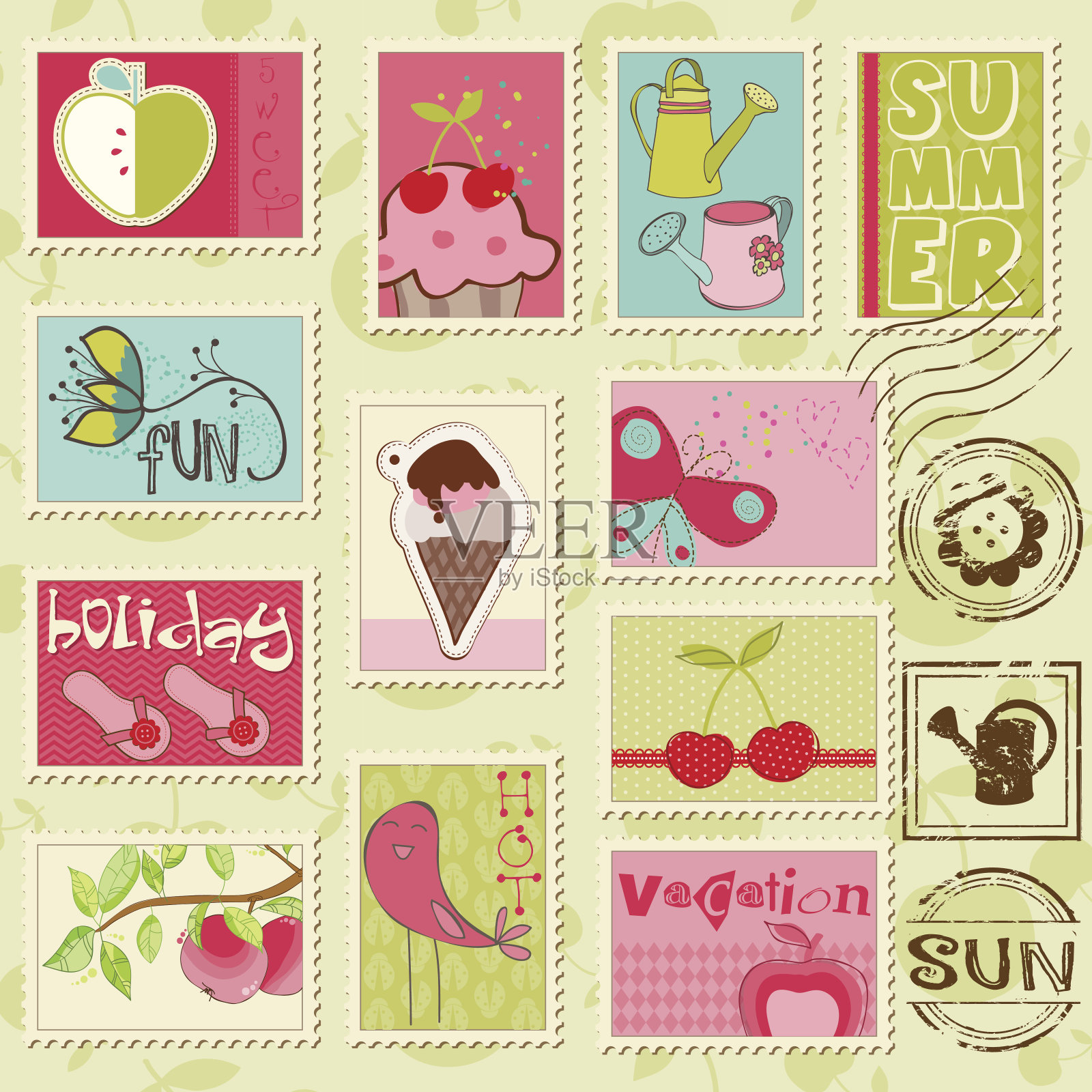 甜点的邮票插画图片素材