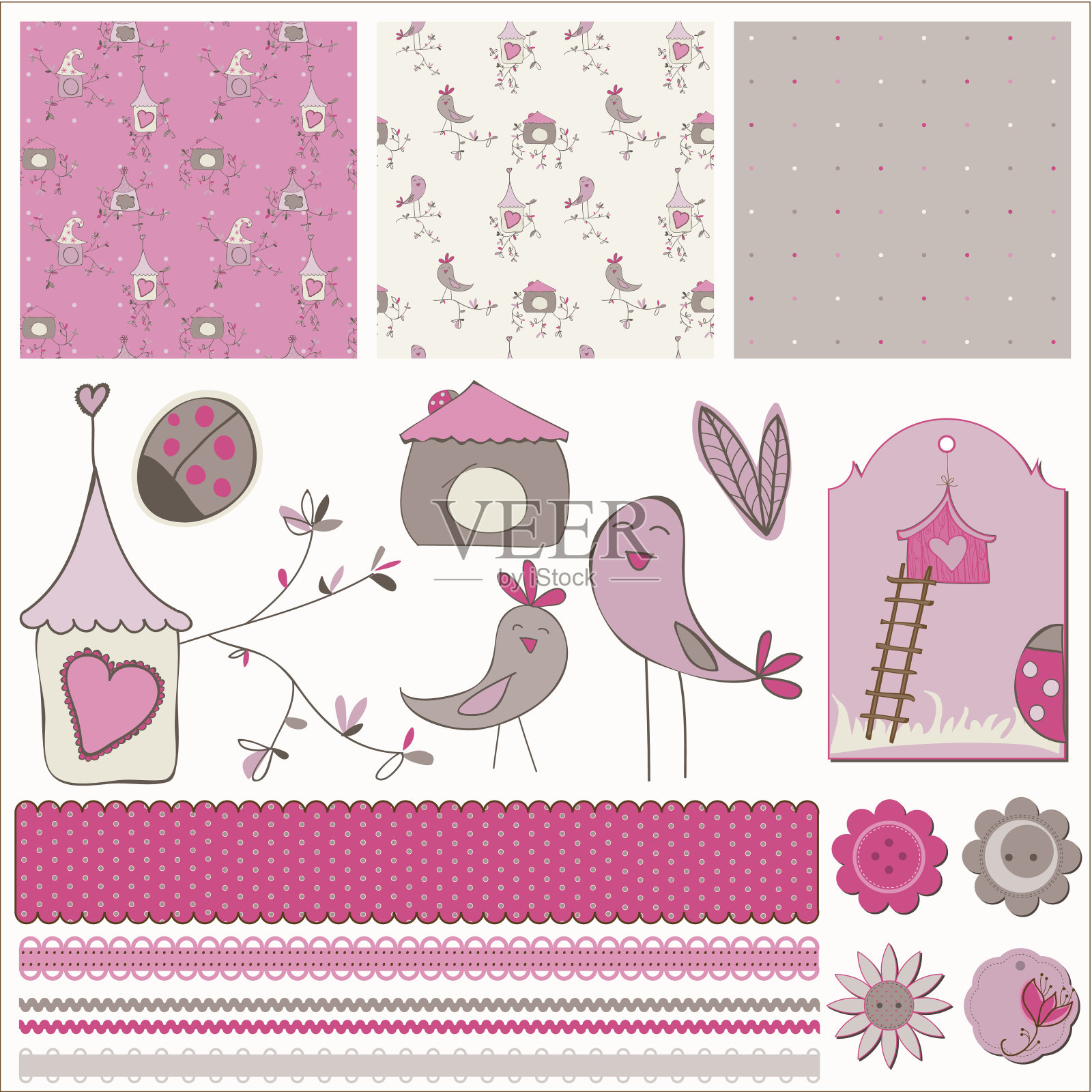 剪贴簿鸟元素插画图片素材