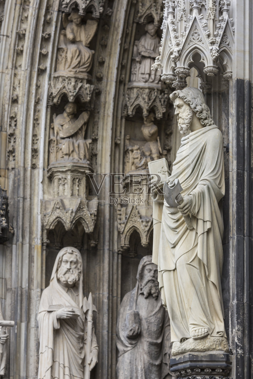 科隆大教堂。从立面细节照片摄影图片