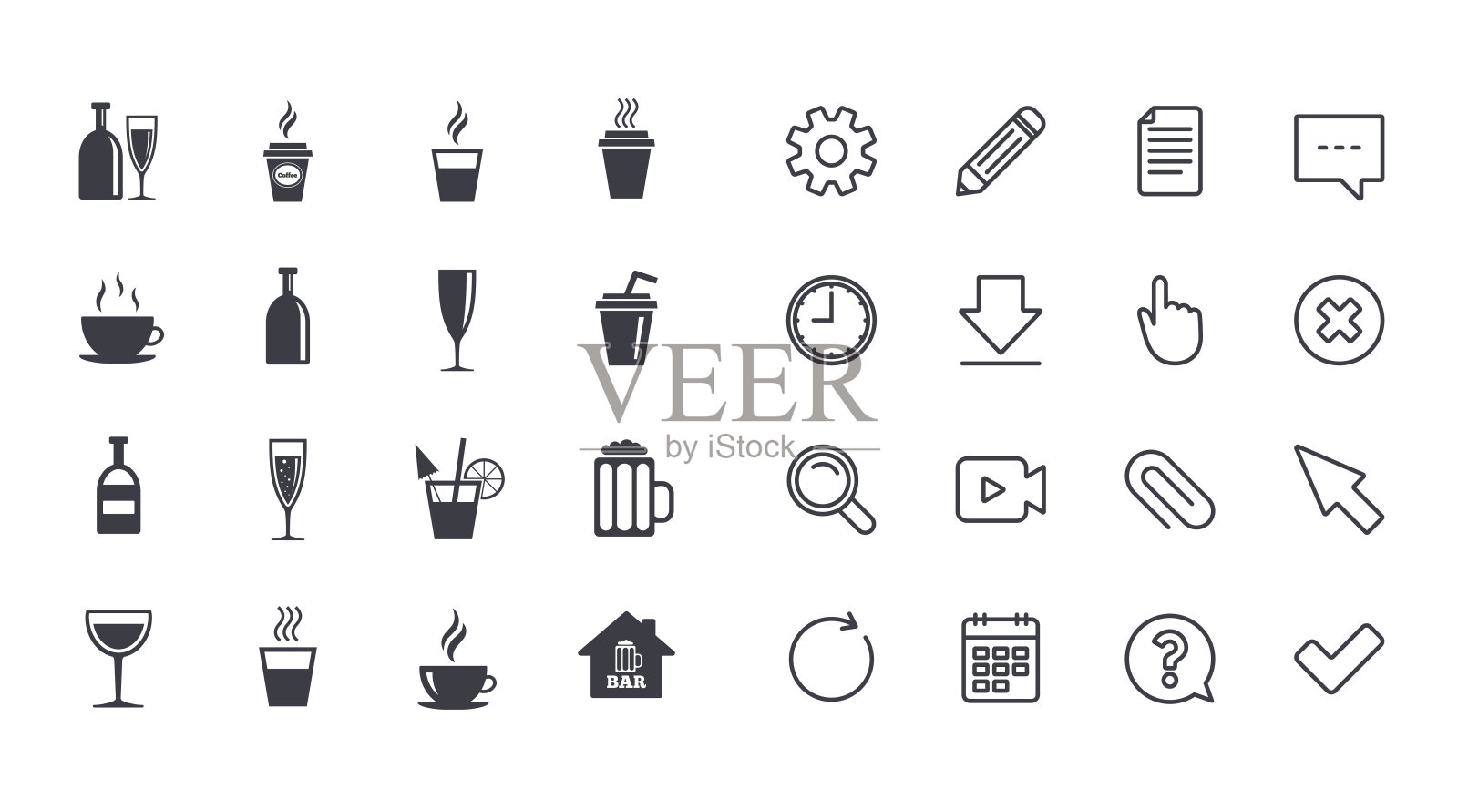 一套饮料,啤酒和鸡尾酒图标。图标素材