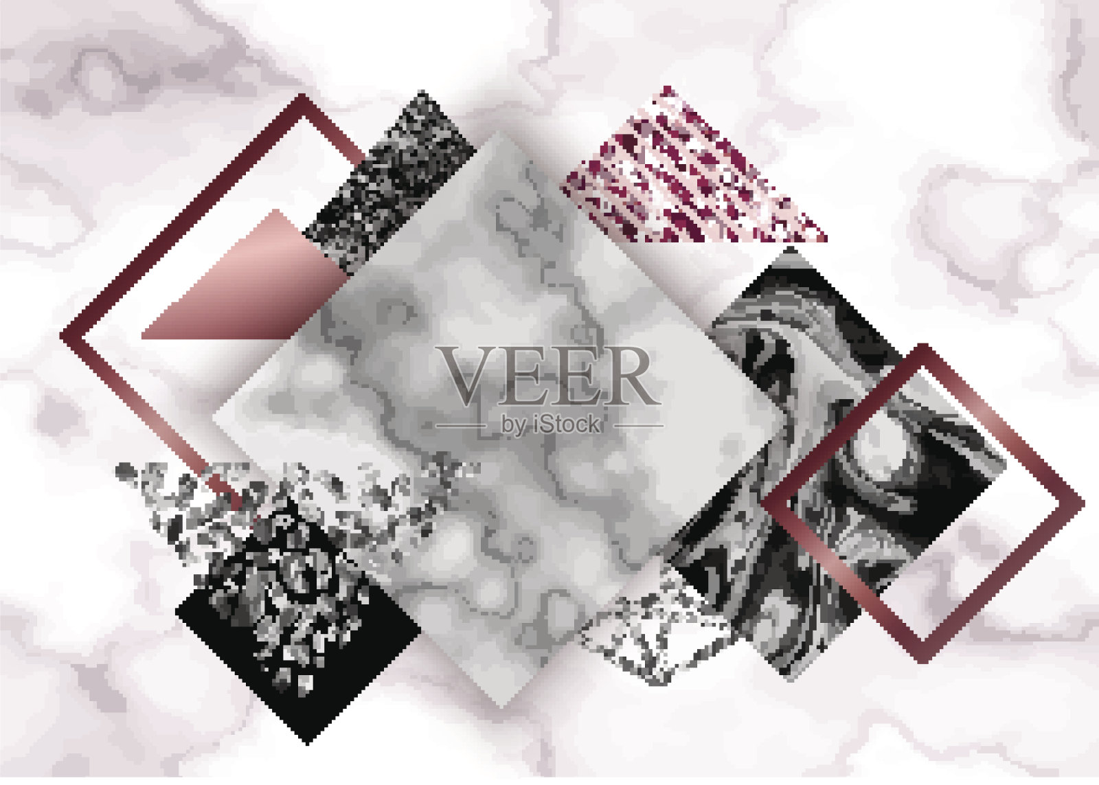 大理石玫瑰背景时尚简约几何风格与石材,箔,闪光,金属纹理,三角形,模板海报,邀请,墙纸插画图片素材