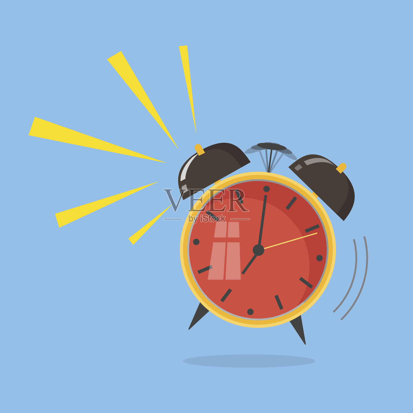 卡通闹钟响了。起床的概念。平面设计。矢量图标孤立在背景上插画图片素材