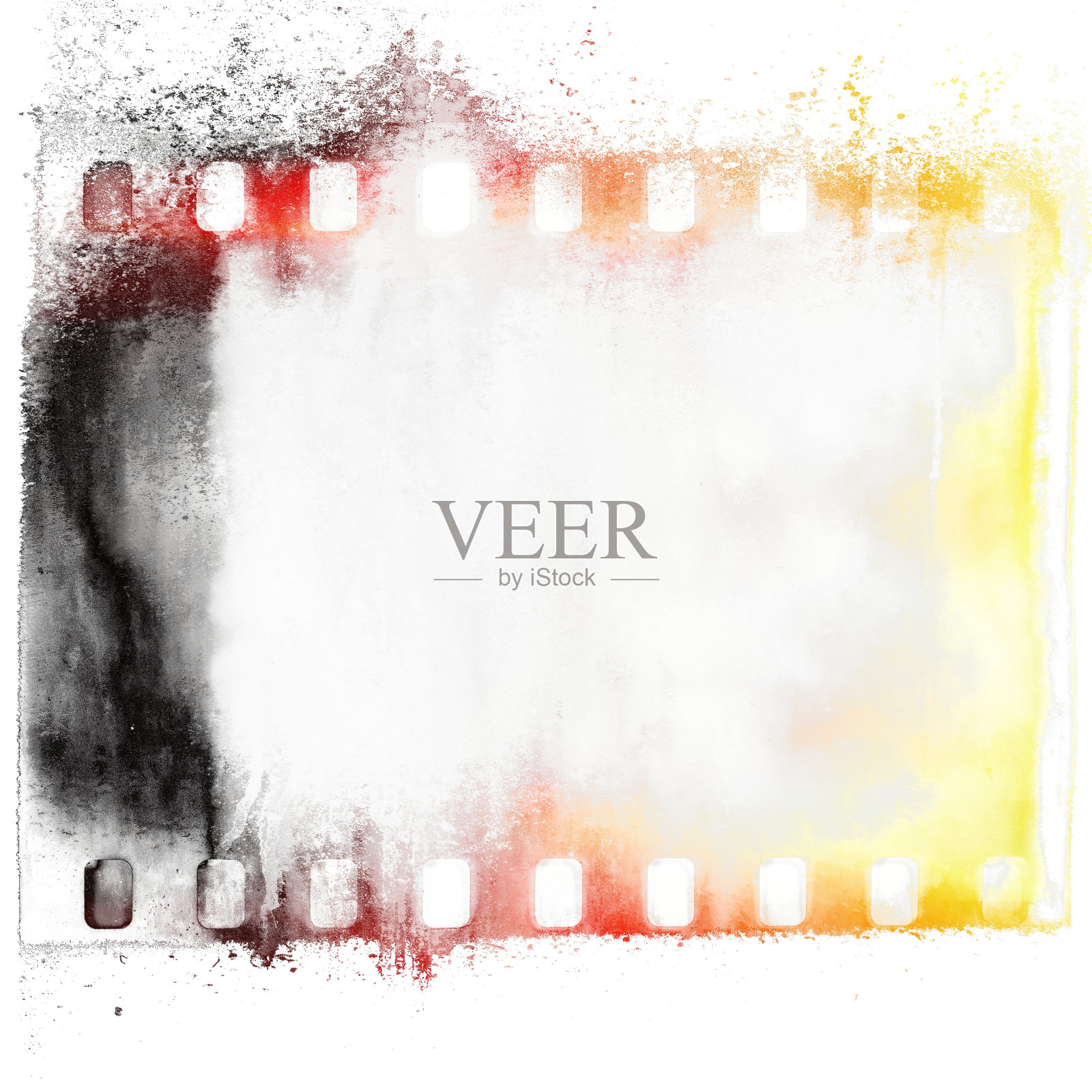 黑色,红色和黄色垃圾胶片条框架上滴背景。照片摄影图片