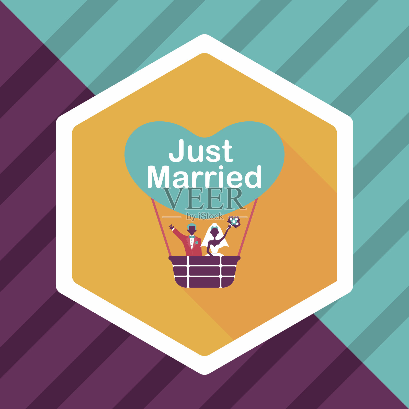 婚礼夫妇平与长影子图标,eps10插画图片素材