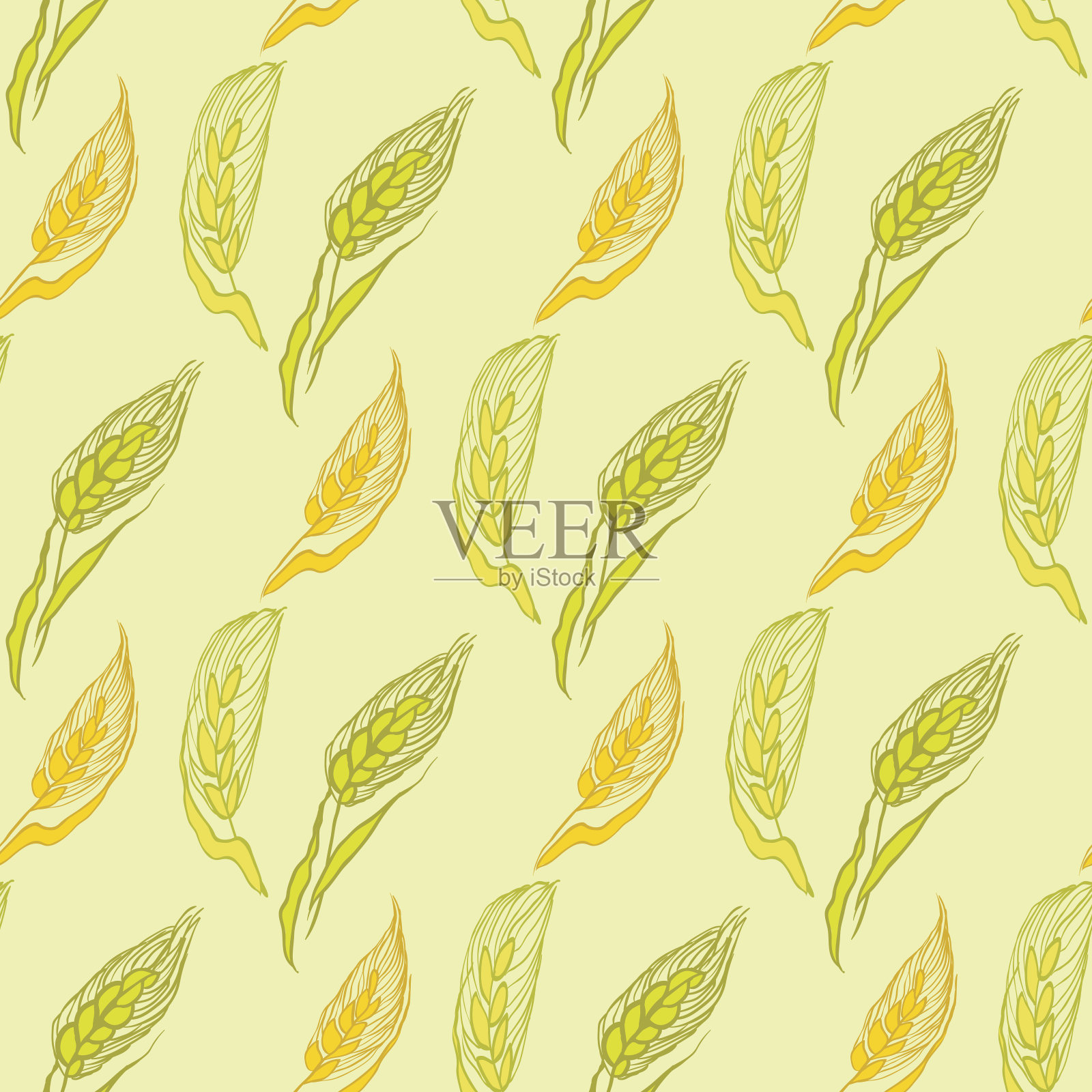 黄色无缝图案与小麦穗。插画图片素材