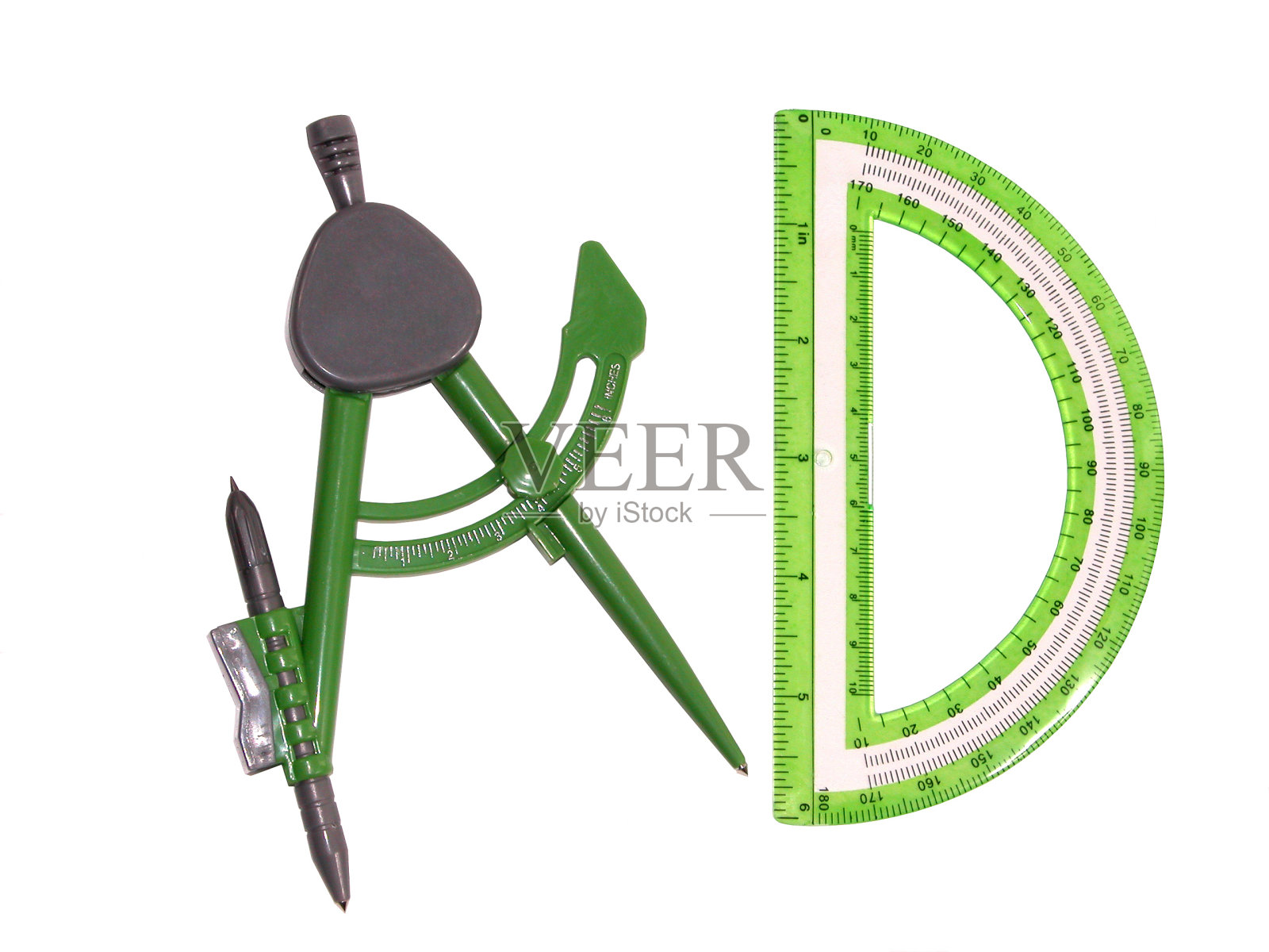 指南针和量角器设置在白色照片摄影图片