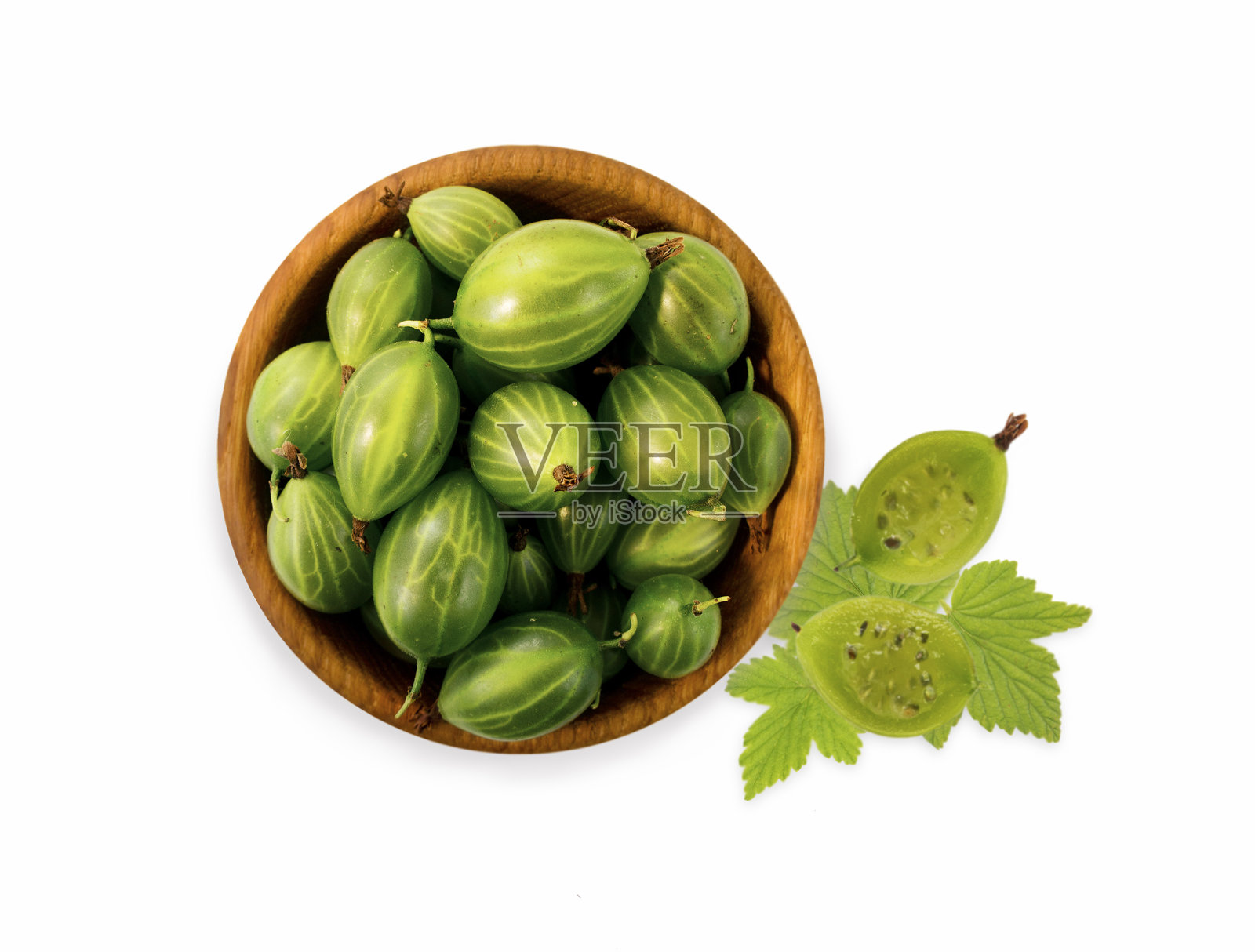 在白色背景上孤立的醋栗果。前视图。照片摄影图片