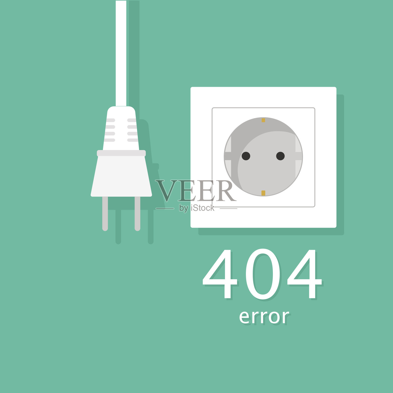 404错误,页面未找到。连接错误。电源插座和插头被禁用,概念。矢量插图平面设计。插画图片素材