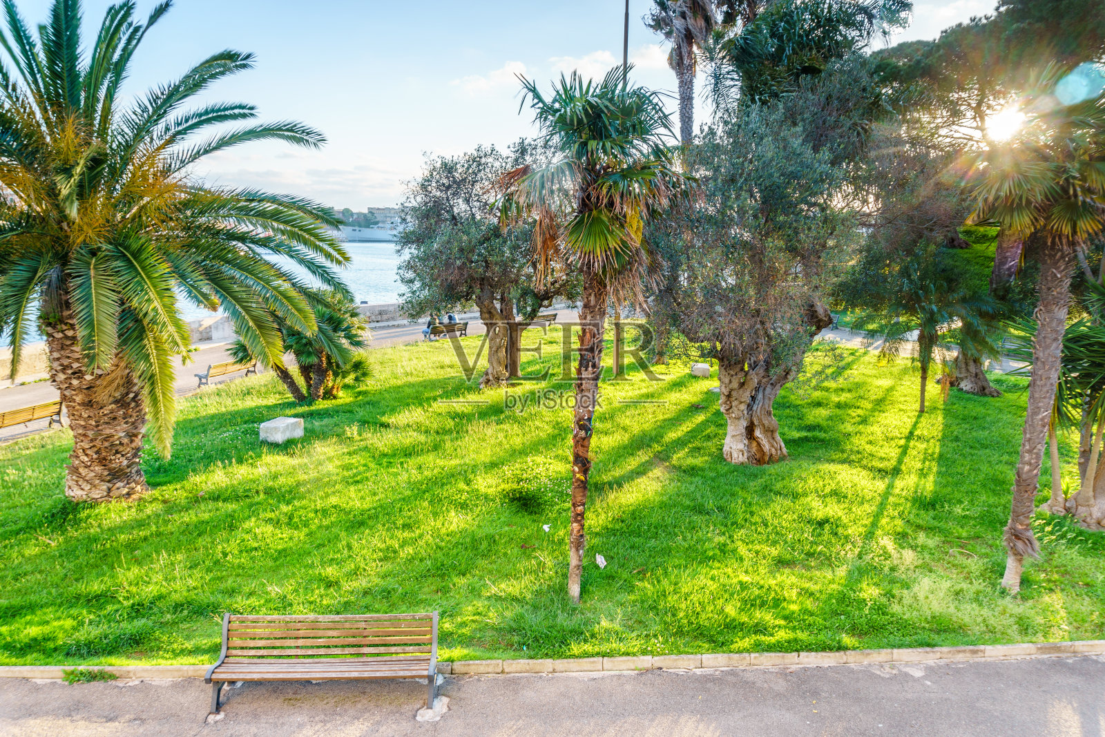 意大利布林迪西,美丽的日落公园照片摄影图片