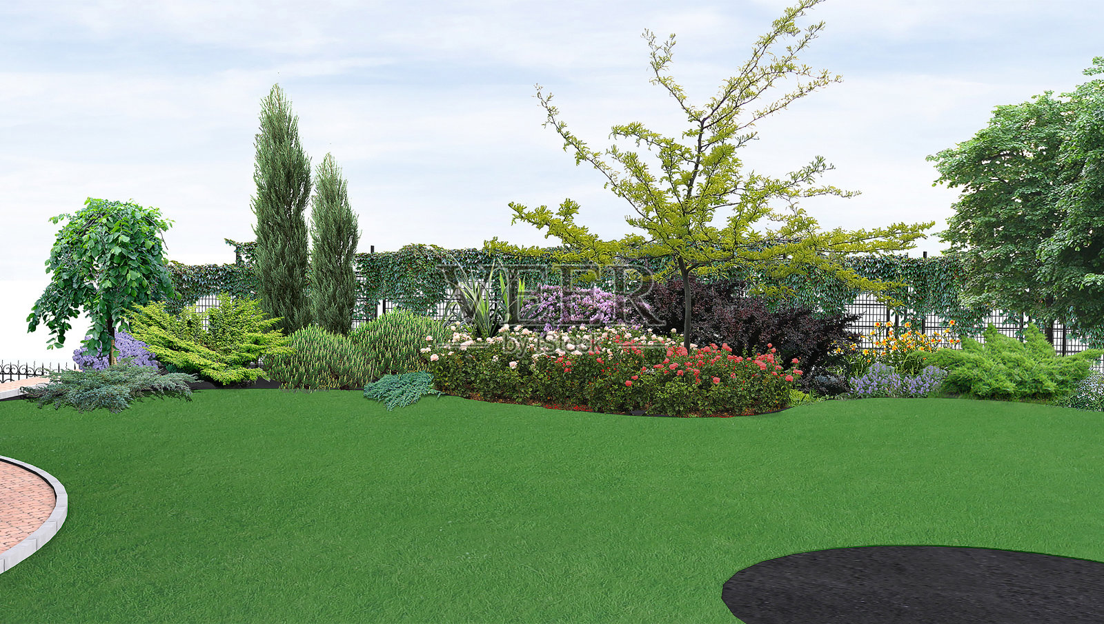 后院绿化,3d渲染照片摄影图片