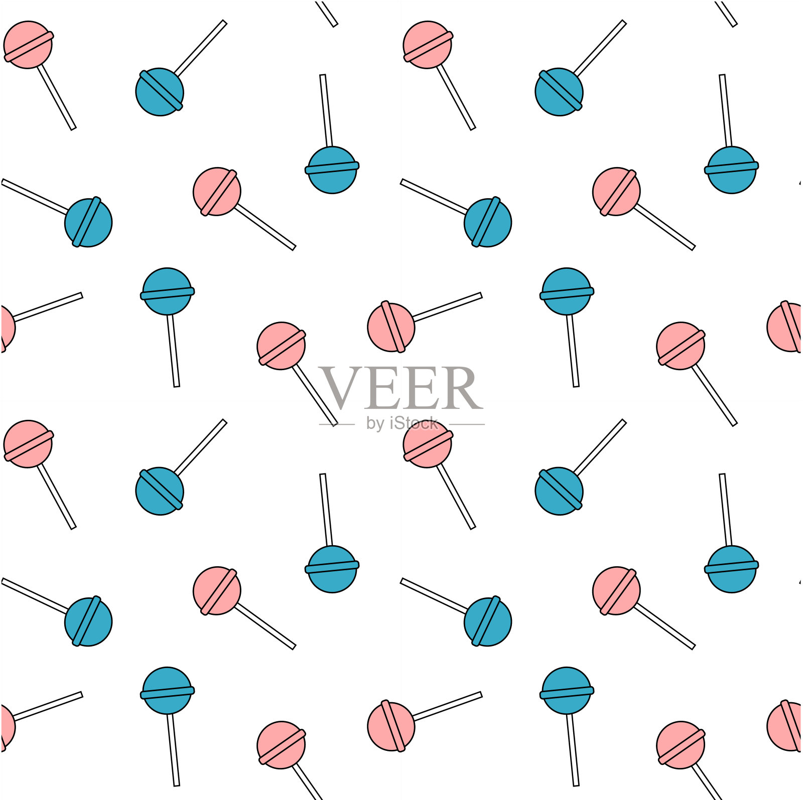 可爱的粉色和蓝色棒棒糖无缝矢量图案背景插图插画图片素材