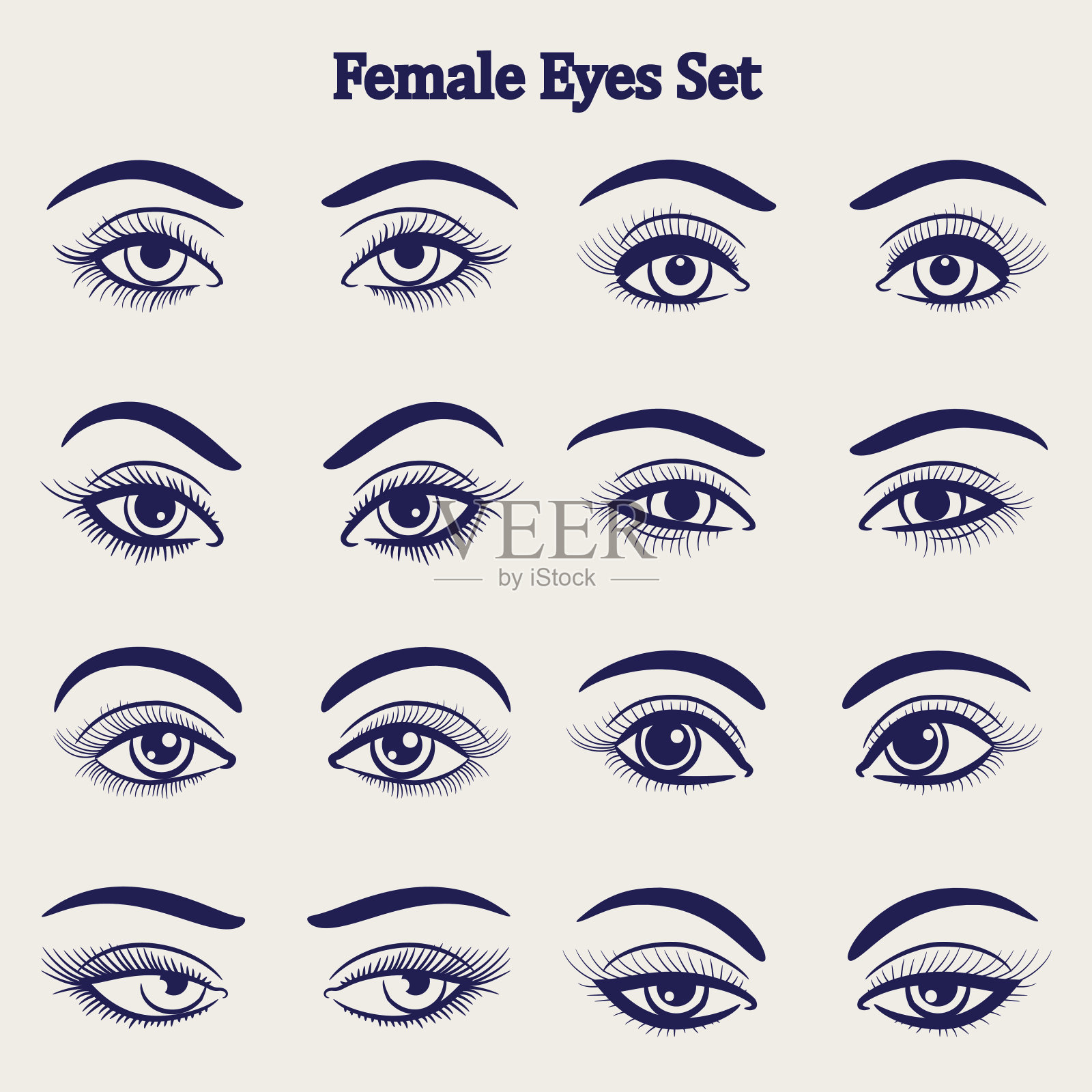 女性眼睛素描集插画图片素材