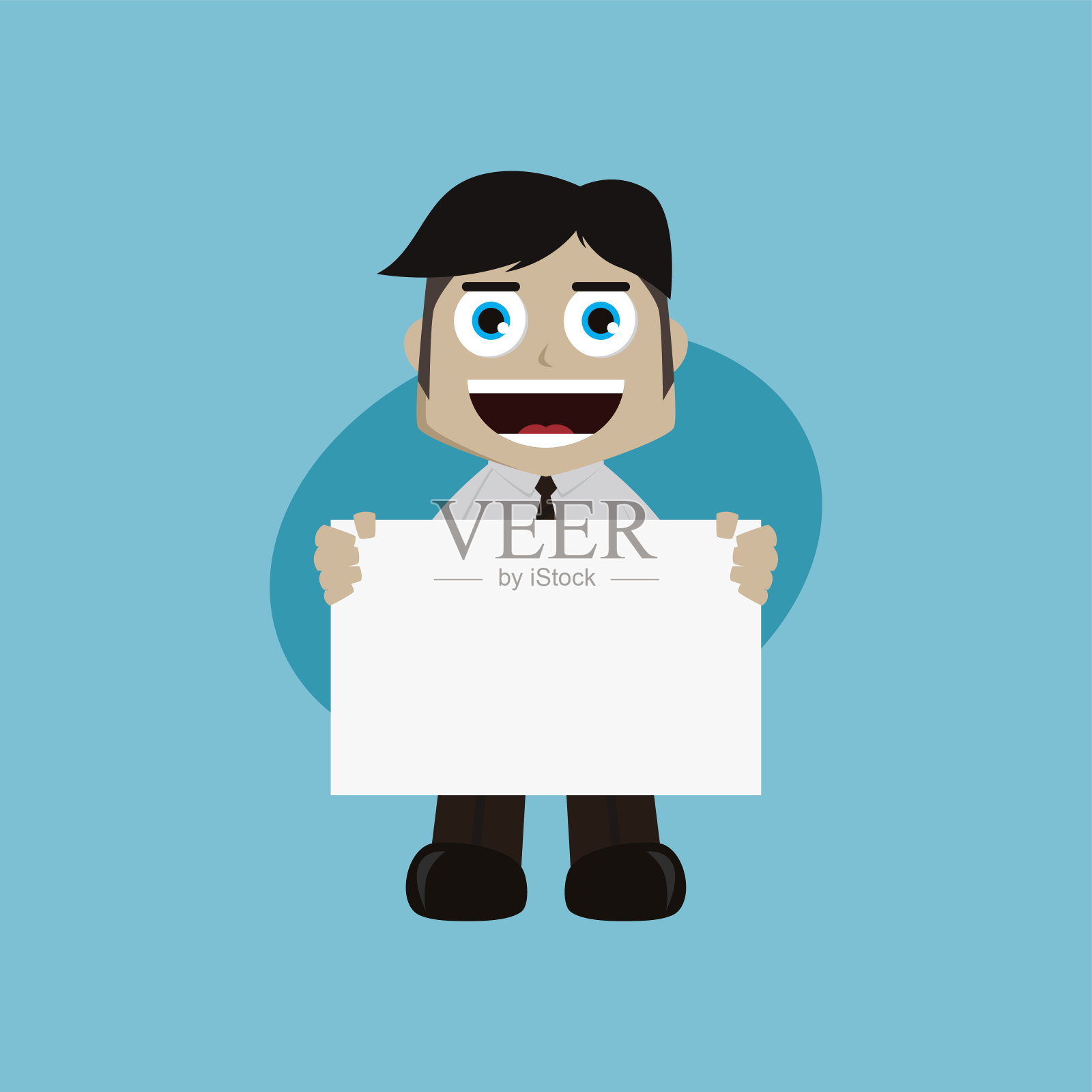 商人经理在工作中手持空白标牌卡通矢量艺术插画图片素材