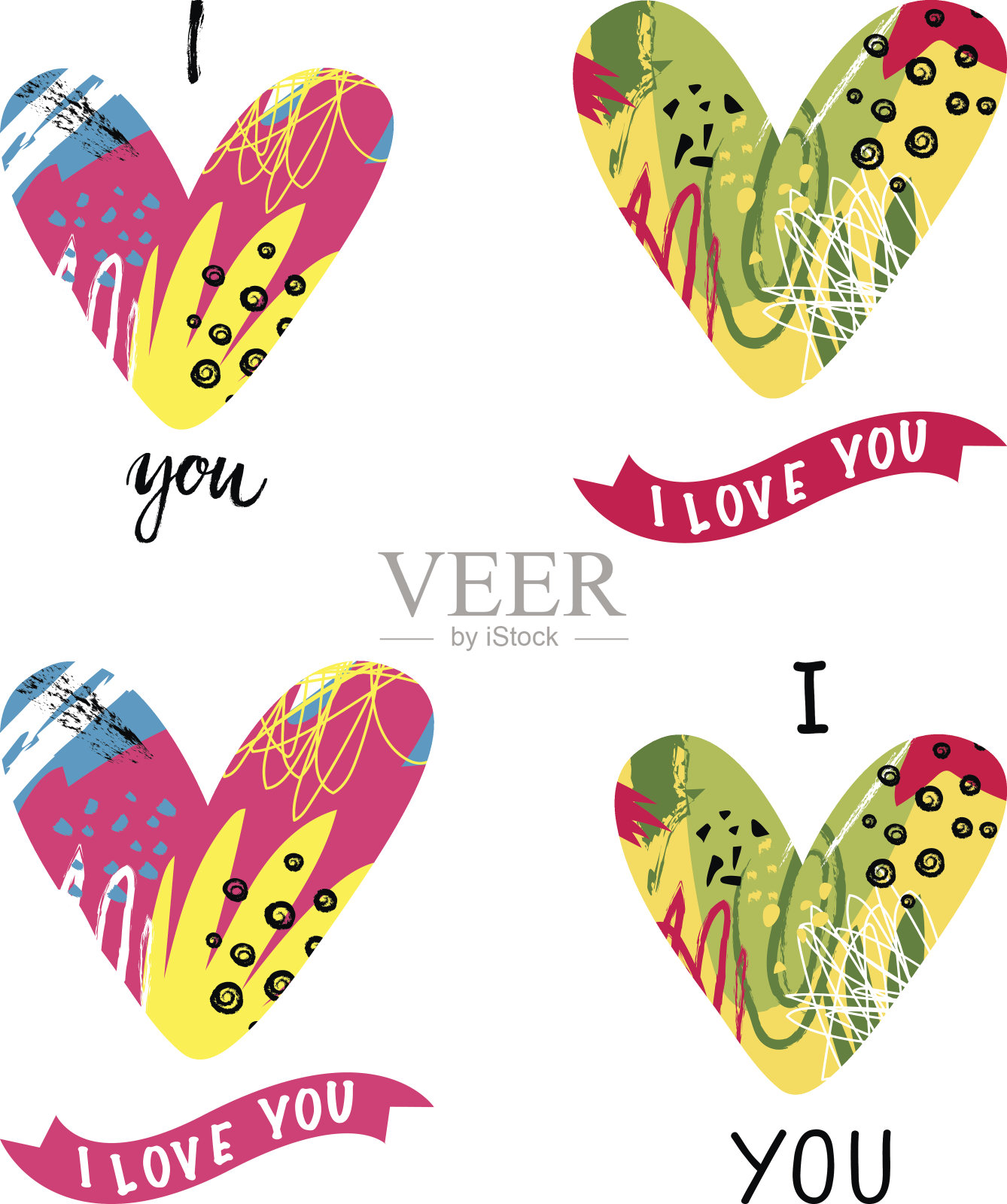 一套问候我爱你的标志。插画图片素材