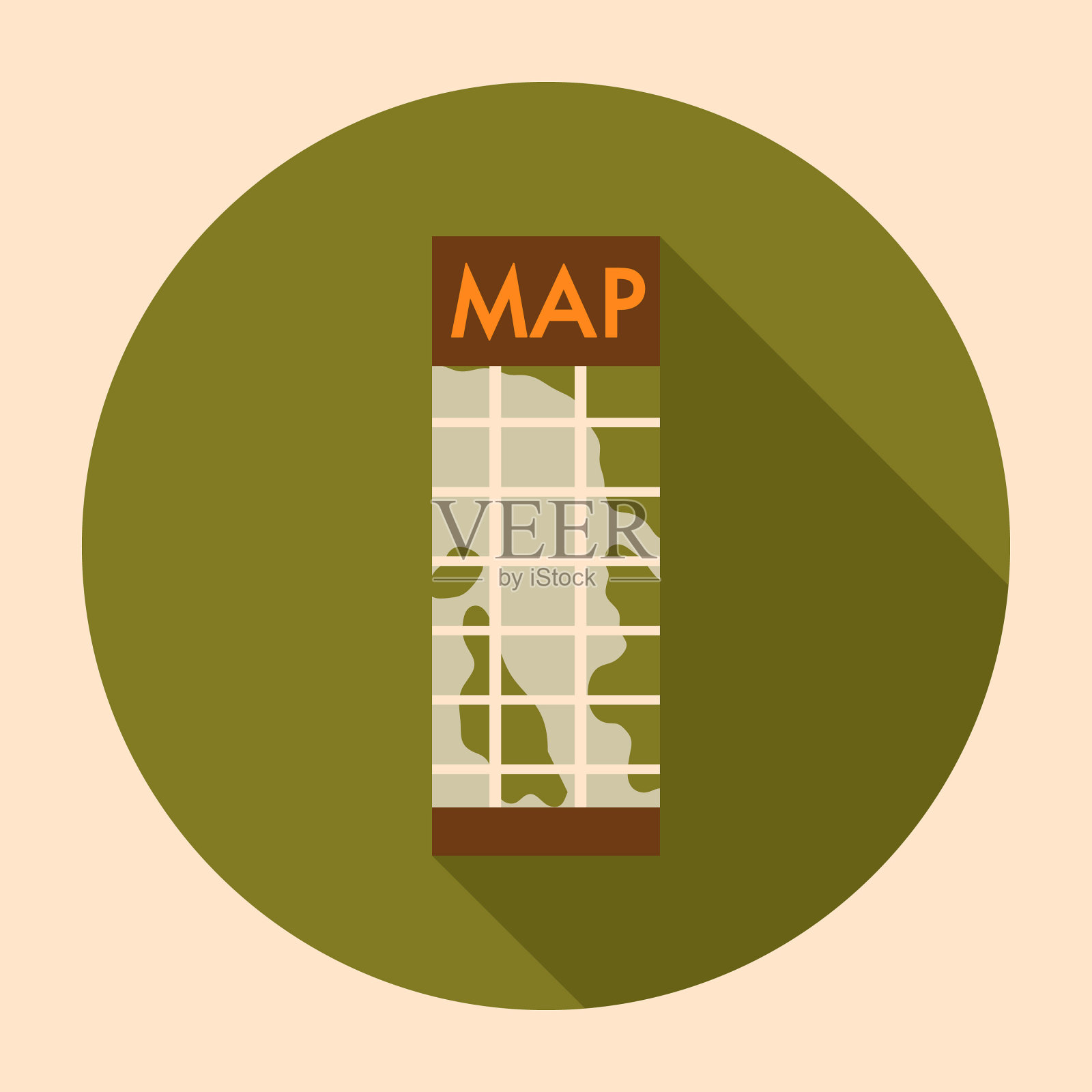 平面设计的露营地图图标与侧面阴影插画图片素材