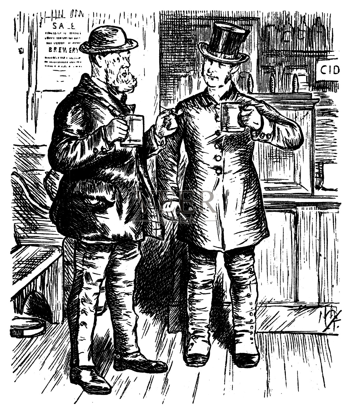 在酒吧喝啤酒插画图片素材