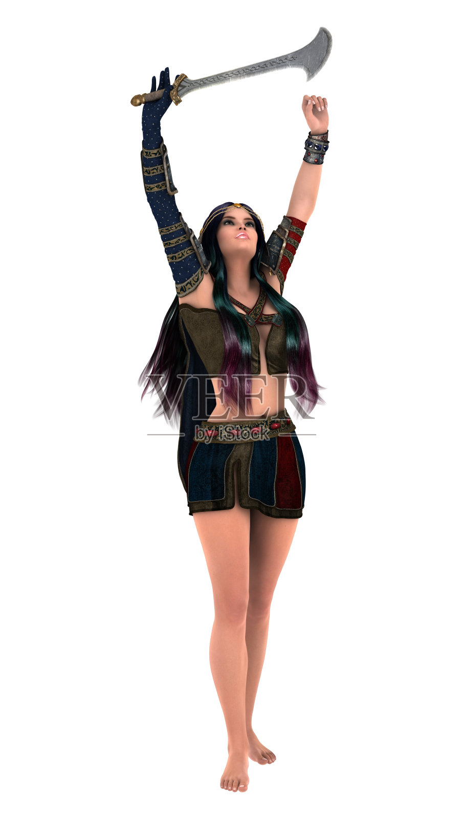 3D渲染:白色背景上的女性战士照片摄影图片