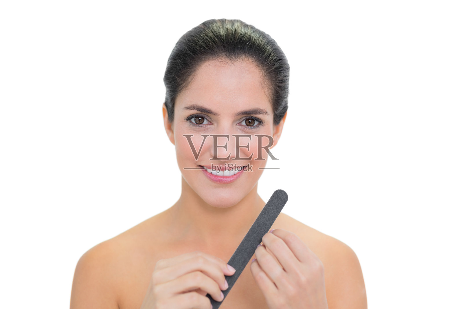 微笑裸褐发指甲锉照片摄影图片