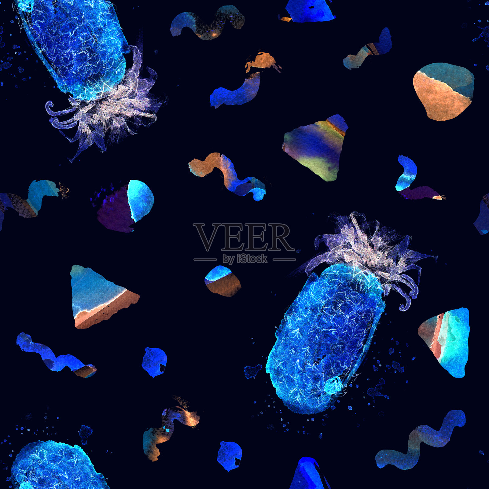 菠萝的模式。夏天奇异的打印。插画图片素材