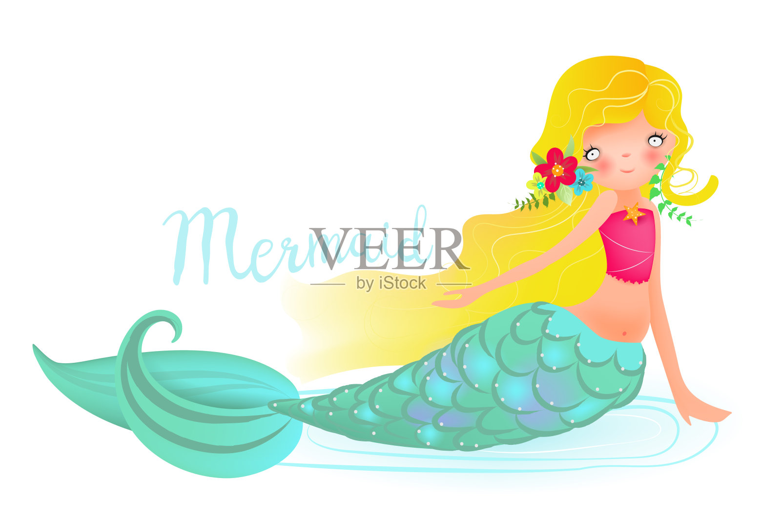 可爱美丽的小美人鱼插画图片素材