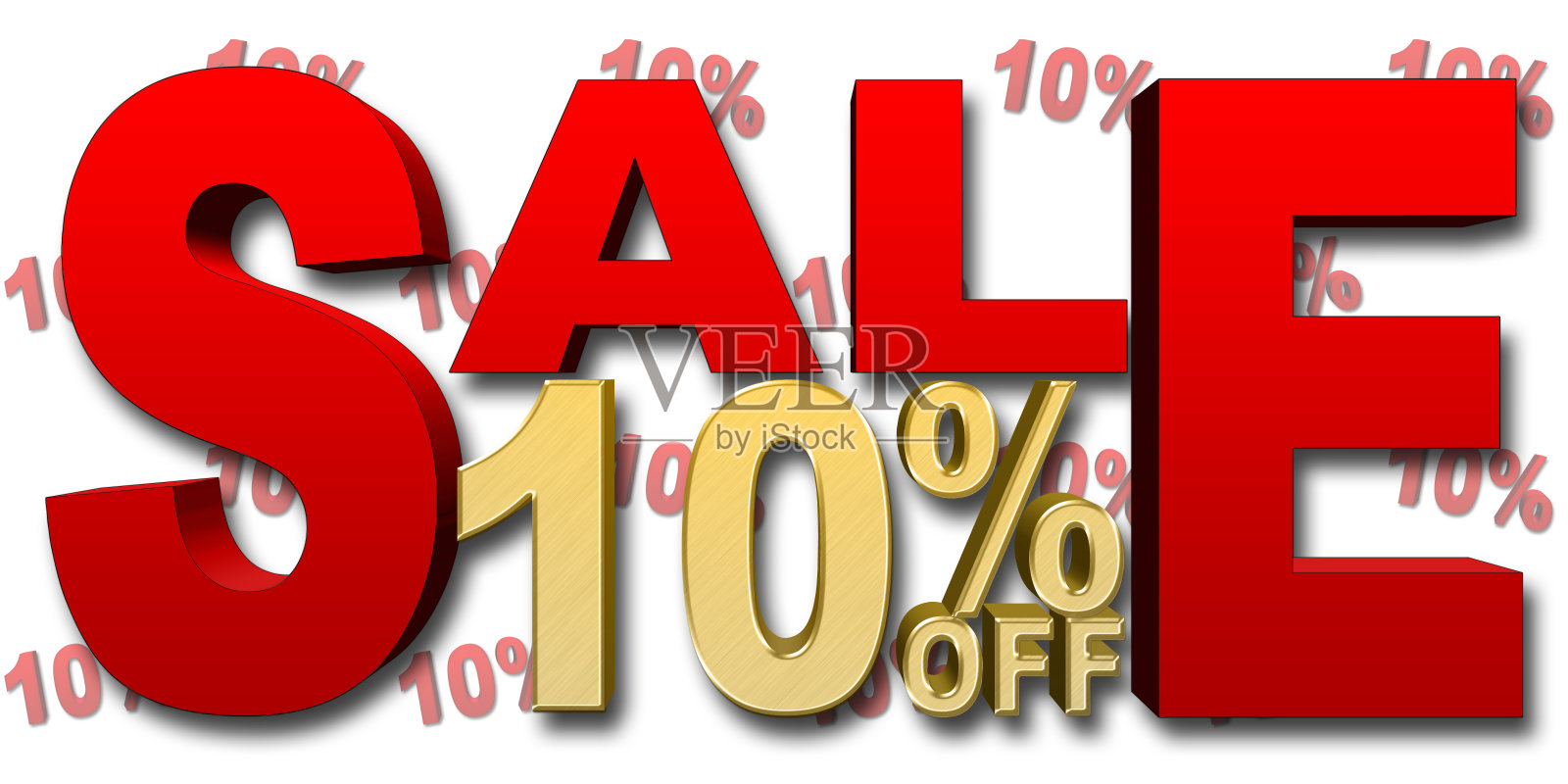 9折,销售,红色文字,金色数字,3D插图,白色背景。插画图片素材