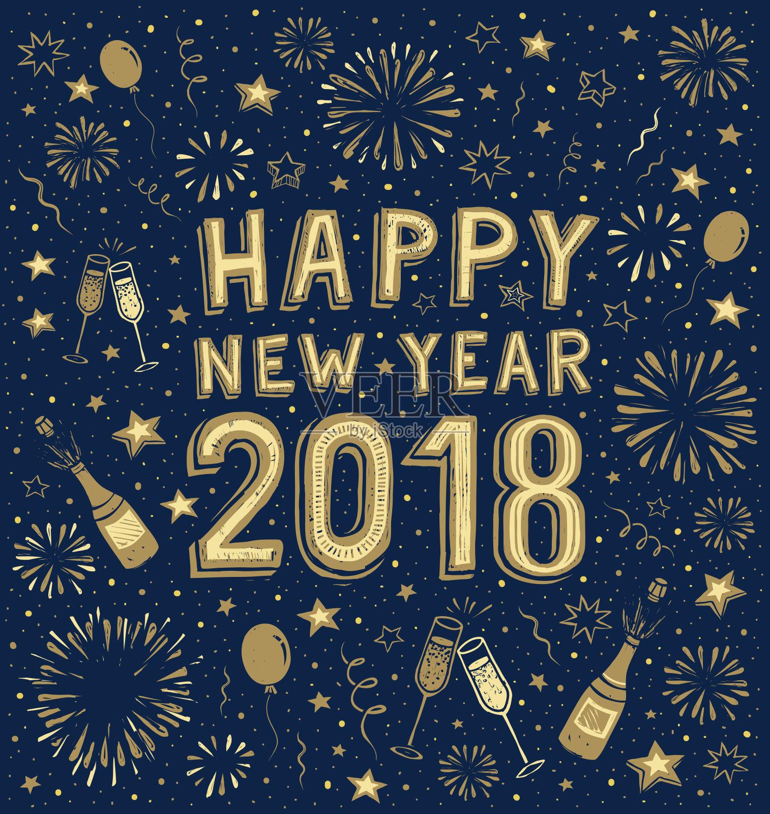 新年贺卡与烟花的背景设计模板素材