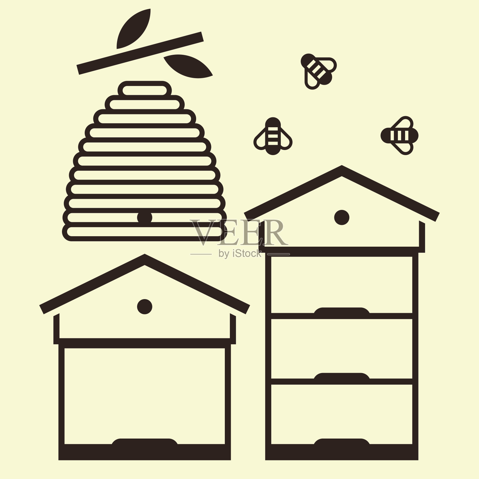 蜂房和蜜蜂插画图片素材