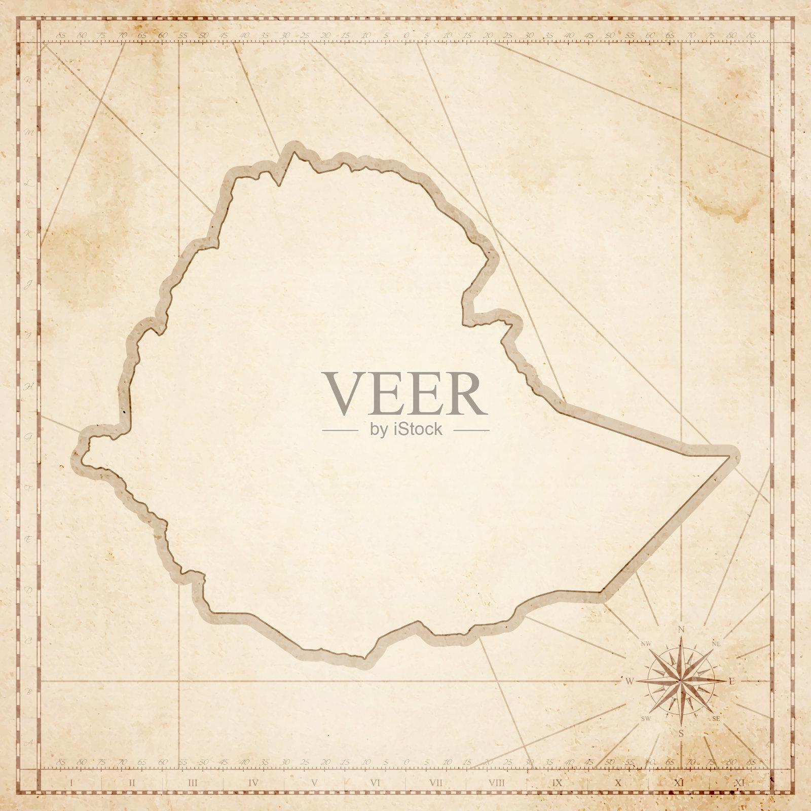 埃塞俄比亚地图在复古风格-旧纹理纸插画图片素材